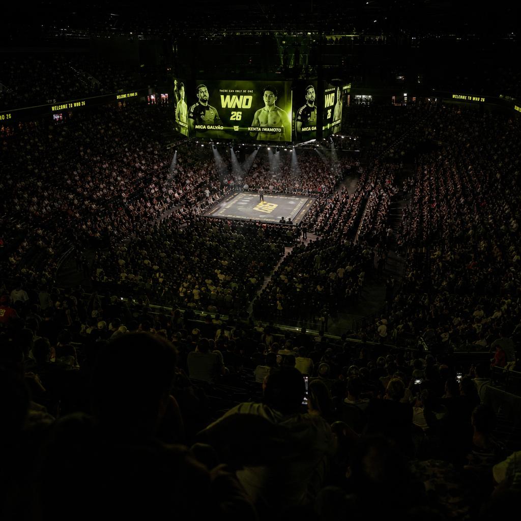 Packed combat sports arena at night